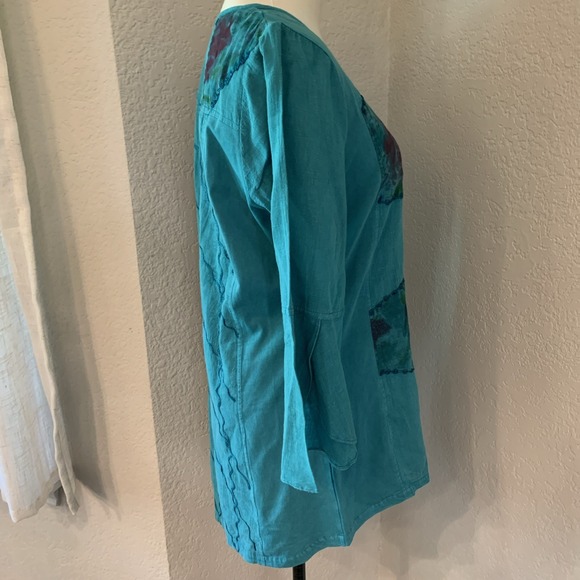 Parsley & Sage Sz M Blue Floral Embroidered Bell Sleeve Art To Wear Lagenlook - Picture 4 of 10